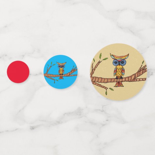 Abstracte kleurrijke Owl Blue Eyes op Branch Leave Confetti (Achterkanten)