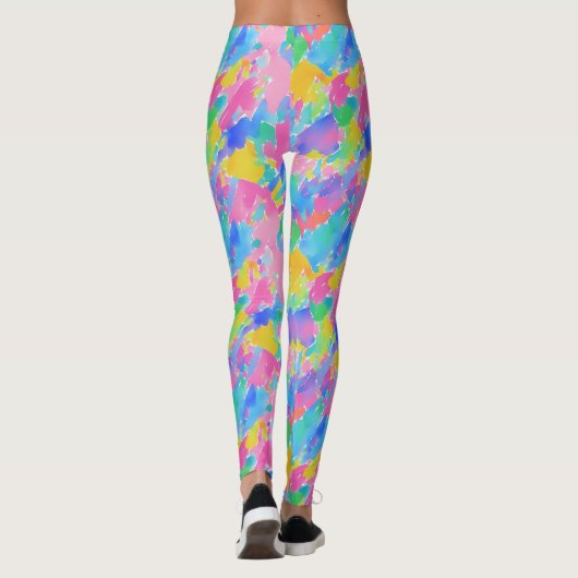 Abstracte kleurrijke pastel Waterverf slagpatroon Leggings (Achterkant)