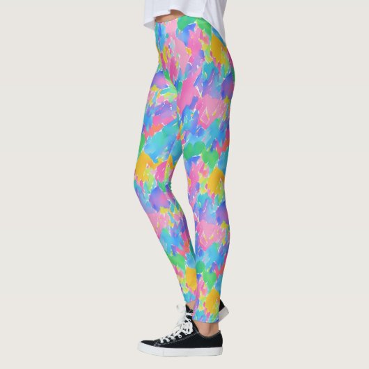 Abstracte kleurrijke pastel Waterverf slagpatroon Leggings (Links)