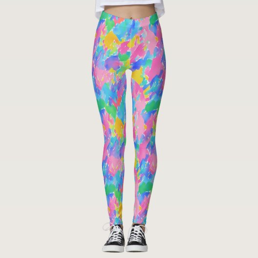 Abstracte kleurrijke pastel Waterverf slagpatroon Leggings (Voorkant)