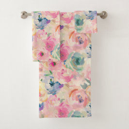 Abstracte kleurrijke pastelbloemen bloemenpatroon bad handdoek