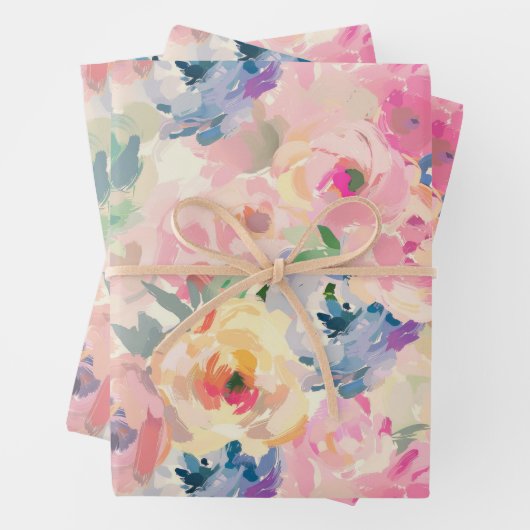 Abstracte kleurrijke pastelbloemen bloemenpatroon inpakpapier vel (In situ)