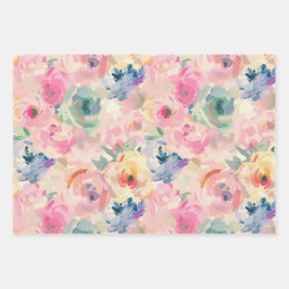 Abstracte kleurrijke pastelbloemen bloemenpatroon inpakpapier vel