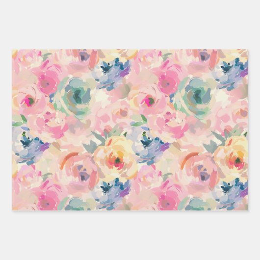 Abstracte kleurrijke pastelbloemen bloemenpatroon inpakpapier vel (Voorkant)