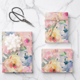 Abstracte kleurrijke pastelbloemen bloemenpatroon inpakpapier vel
