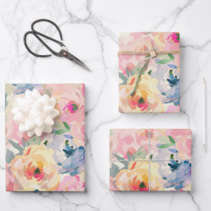 Abstracte kleurrijke pastelbloemen bloemenpatroon inpakpapier vel