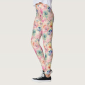 Abstracte kleurrijke pastelbloemen bloemenpatroon leggings (Links)