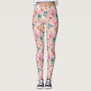 Abstracte kleurrijke pastelbloemen bloemenpatroon leggings