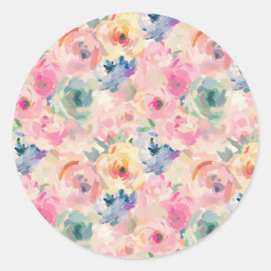 Abstracte kleurrijke pastelbloemen bloemenpatroon ronde sticker