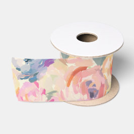 Abstracte kleurrijke pastelbloemen bloemenpatroon satijnen lint