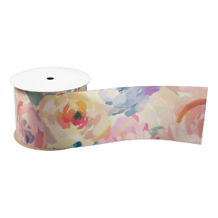 Abstracte kleurrijke pastelbloemen bloemenpatroon satijnen lint