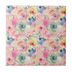 Abstracte kleurrijke pastelbloemen bloemenpatroon tegeltje