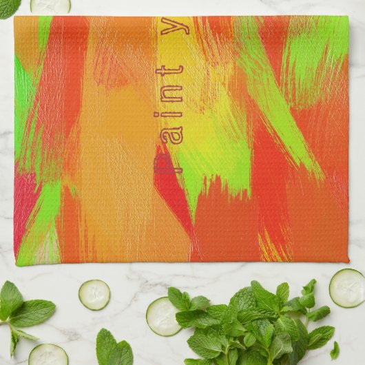 Abstracte kleurrijke penseelstreken texture.text. theedoek (Gevouwen)