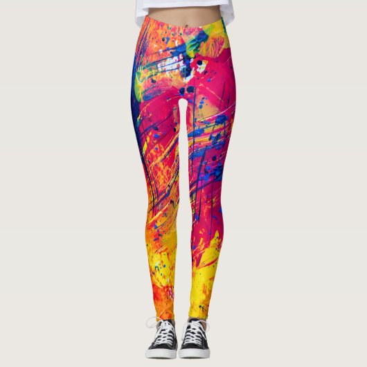 Abstracte kleurrijke plakband leggings (Voorkant)