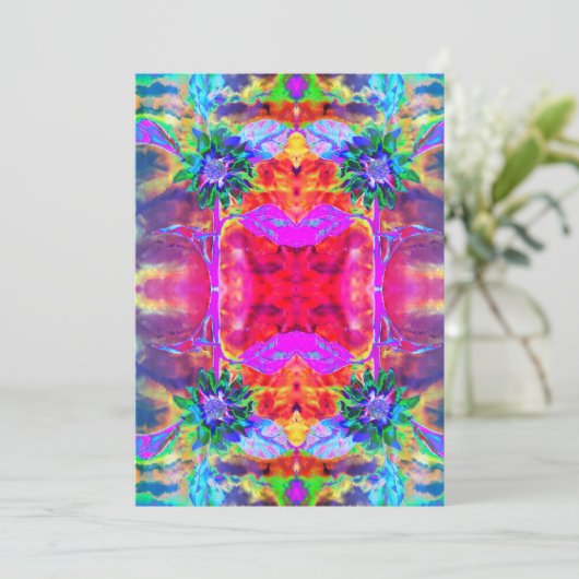 Abstracte kleurrijke psychedelische chakra zonnebl feestdagenkaart (Staand voorkant)