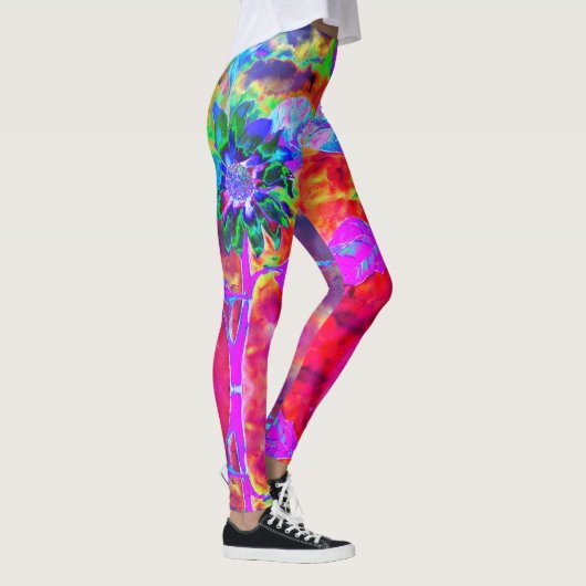 Abstracte kleurrijke psychedelische chakra zonnebl leggings (Rechts)