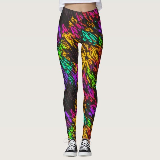 Abstracte kleurrijke regenbooglaserlichten op donk leggings (Voorkant)