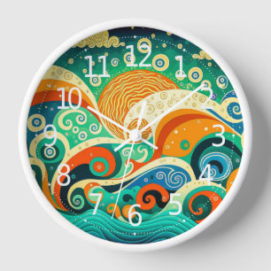 Abstracte kleurrijke Retro 70s Hippie Waves Artwor