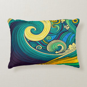 Abstracte kleurrijke Retro 70s Hippie Waves Artwor Accent Kussen