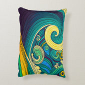 Abstracte kleurrijke Retro 70s Hippie Waves Artwor Accent Kussen (Achterkant (Verticaal))