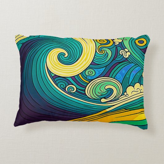 Abstracte kleurrijke Retro 70s Hippie Waves Artwor Accent Kussen (Achterkant)