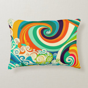 Abstracte kleurrijke Retro 70s Hippie Waves Artwor Accent Kussen