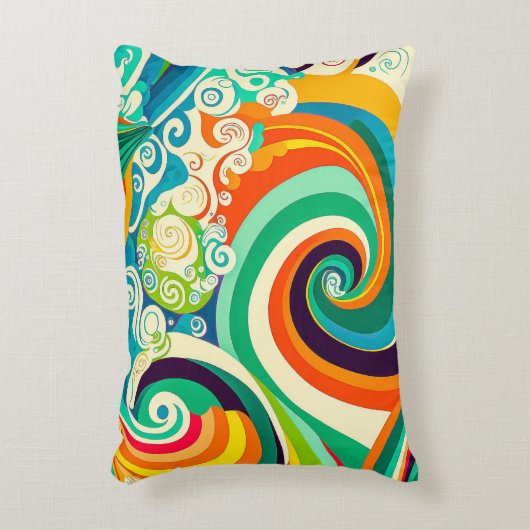 Abstracte kleurrijke Retro 70s Hippie Waves Artwor Accent Kussen (Voorkant(Verticaal))