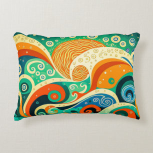Abstracte kleurrijke Retro 70s Hippie Waves Artwor Accent Kussen
