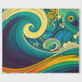 Abstracte kleurrijke Retro 70s Hippie Waves Artwor Cadeaupapier (Vlak)