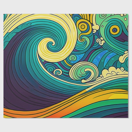 Abstracte kleurrijke Retro 70s Hippie Waves Artwor Cadeaupapier (Vlak)