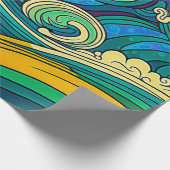 Abstracte kleurrijke Retro 70s Hippie Waves Artwor Cadeaupapier (Hoek)