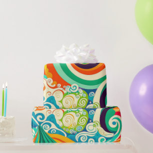 Abstracte kleurrijke Retro 70s Hippie Waves Artwor Cadeaupapier