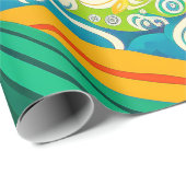 Abstracte kleurrijke Retro 70s Hippie Waves Artwor Cadeaupapier (Rol Hoek)