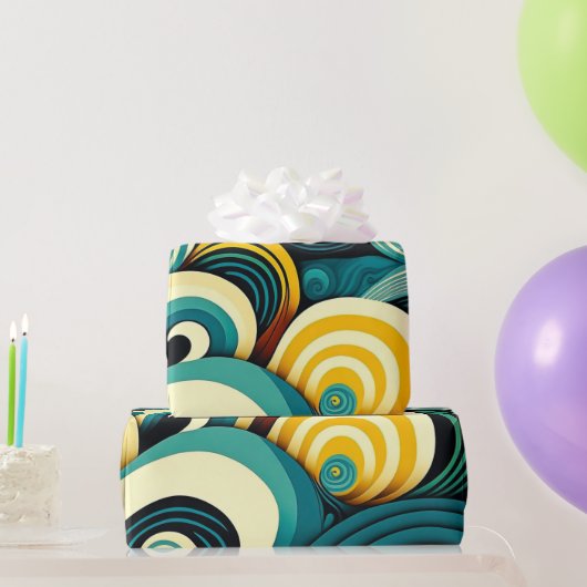 Abstracte kleurrijke Retro 70s Hippie Waves Artwor Cadeaupapier (Feestgeschenken)