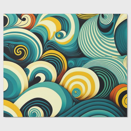 Abstracte kleurrijke Retro 70s Hippie Waves Artwor Cadeaupapier (Vlak)