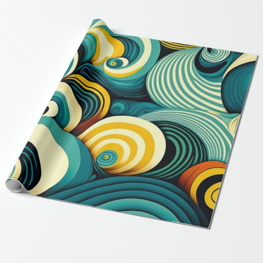 Abstracte kleurrijke Retro 70s Hippie Waves Artwor Cadeaupapier (Uitgerold)