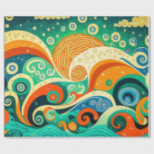 Abstracte kleurrijke Retro 70s Hippie Waves Artwor Cadeaupapier (Vlak)