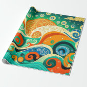 Abstracte kleurrijke Retro 70s Hippie Waves Artwor Cadeaupapier (Uitgerold)