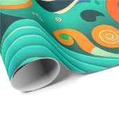 Abstracte kleurrijke Retro 70s Hippie Waves Artwor Cadeaupapier (Rol Hoek)