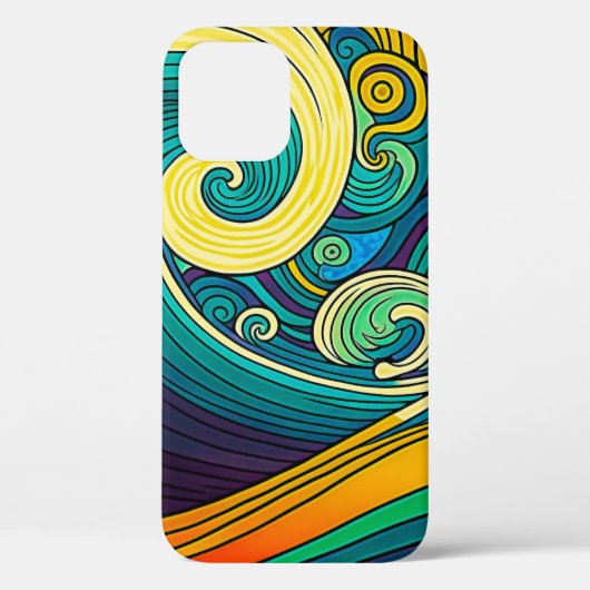 Abstracte kleurrijke Retro 70s Hippie Waves Artwor Case-Mate iPhone Case (Achterkant)