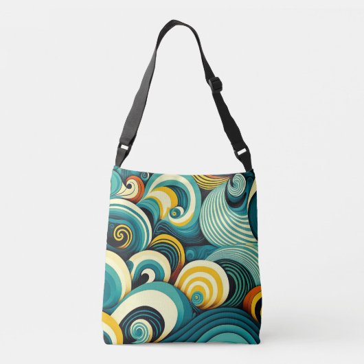 Abstracte kleurrijke Retro 70s Hippie Waves Artwor Crossbody Tas (Achterkant)