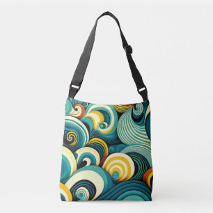 Abstracte kleurrijke Retro 70s Hippie Waves Artwor Crossbody Tas