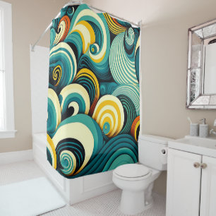 Abstracte kleurrijke Retro 70s Hippie Waves Artwor Douchegordijn