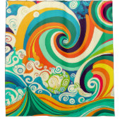 Abstracte kleurrijke Retro 70s Hippie Waves Artwor Douchegordijn (Voorkant)