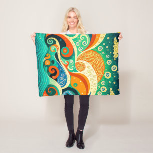 Abstracte kleurrijke Retro 70s Hippie Waves Artwor Fleece Deken