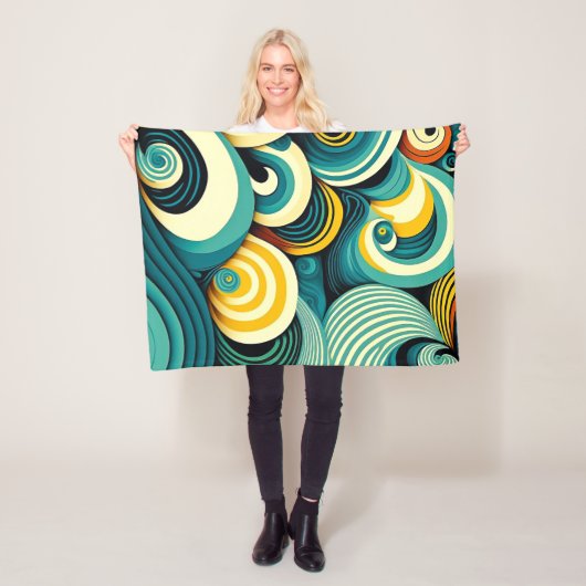Abstracte kleurrijke Retro 70s Hippie Waves Artwor Fleece Deken (In situ)
