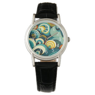 Abstracte kleurrijke Retro 70s Hippie Waves Artwor Horloge
