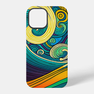 Abstracte kleurrijke Retro 70s Hippie Waves Artwor iPhone 12 Pro Hoesje