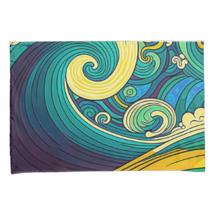 Abstracte kleurrijke Retro 70s Hippie Waves Artwor Kussensloop