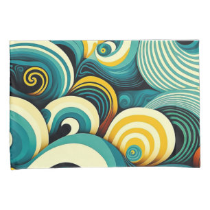 Abstracte kleurrijke Retro 70s Hippie Waves Artwor Kussensloop